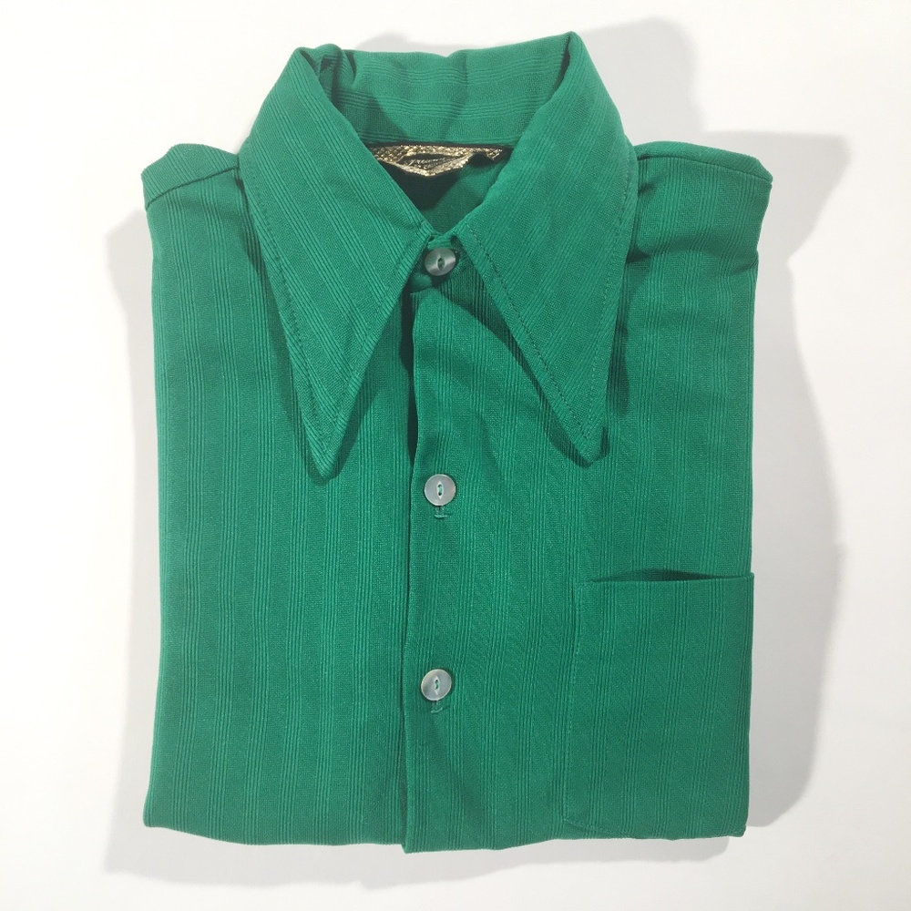 70s Vintage Green Short Sleeve Button Down